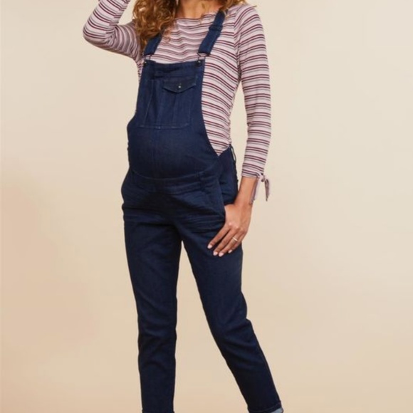Destination Maternity Denim - Side Panel Skinny Leg Maternity Overalls Destination Maternity Denim - Side Panel Skinny Leg Maternity Overalls